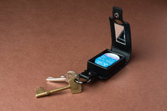 Luxury Black Leather Contact Lens Case Key Ring