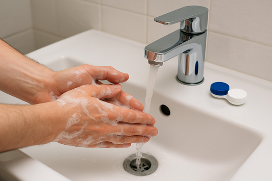 hand washing with contact lens case
